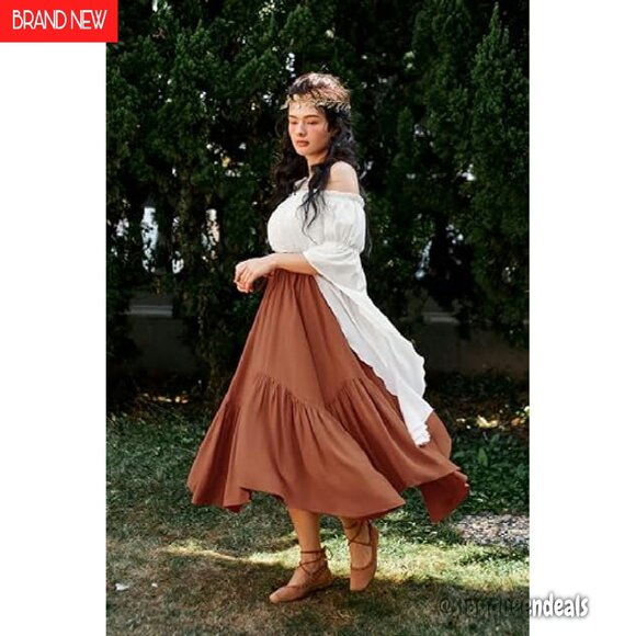 High Waist Maxi Skirt with Pockets, Soft Fabric, Renaissance Style - Picture 3 of 8